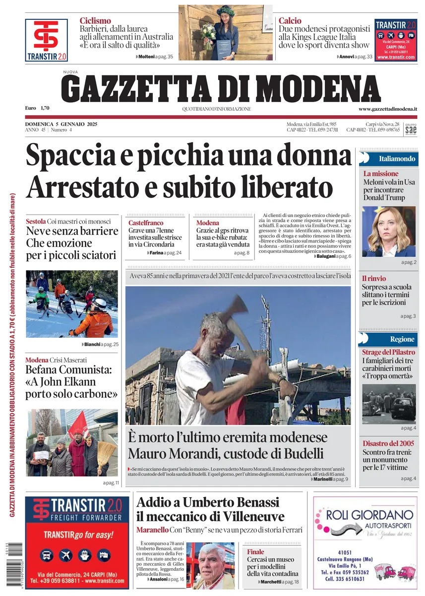 Prima-pagina-gazzetta di modena-oggi-edizione-del-2025-01-05